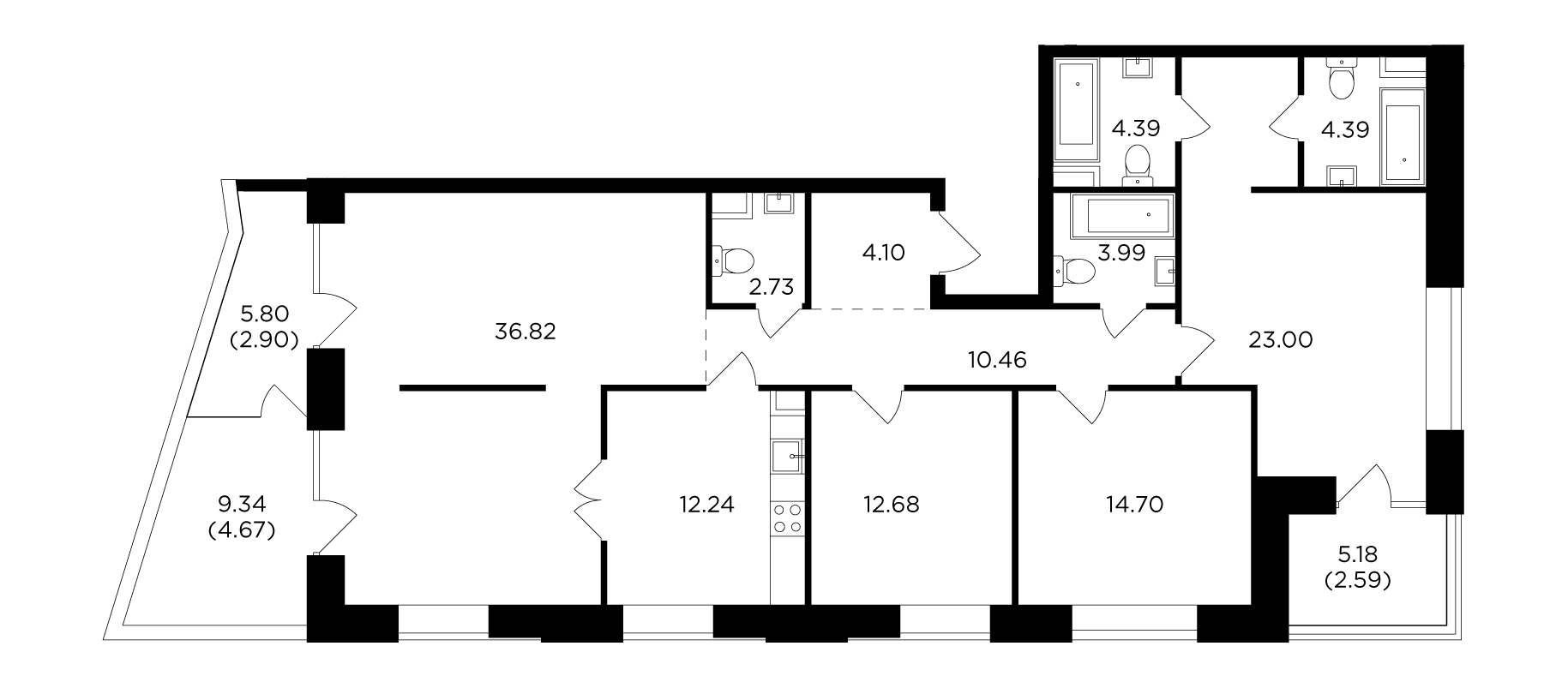 4 комн. квартира, 139.7 м², 18 этаж 