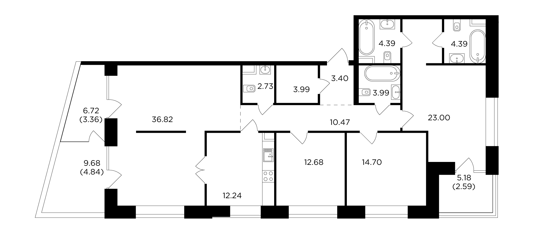 4 комн. квартира, 143.6 м², 16 этаж 