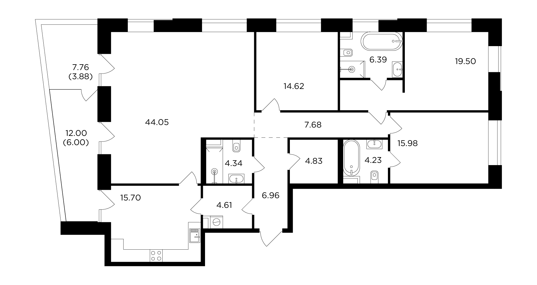 4 комн. квартира, 158.8 м², 12 этаж 