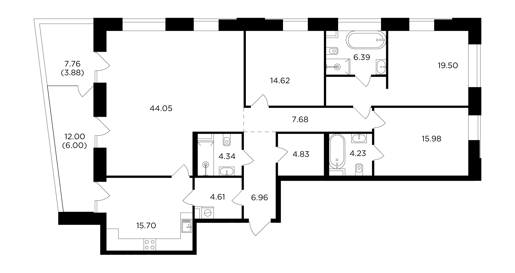 4 комн. квартира, 158.8 м², 13 этаж 
