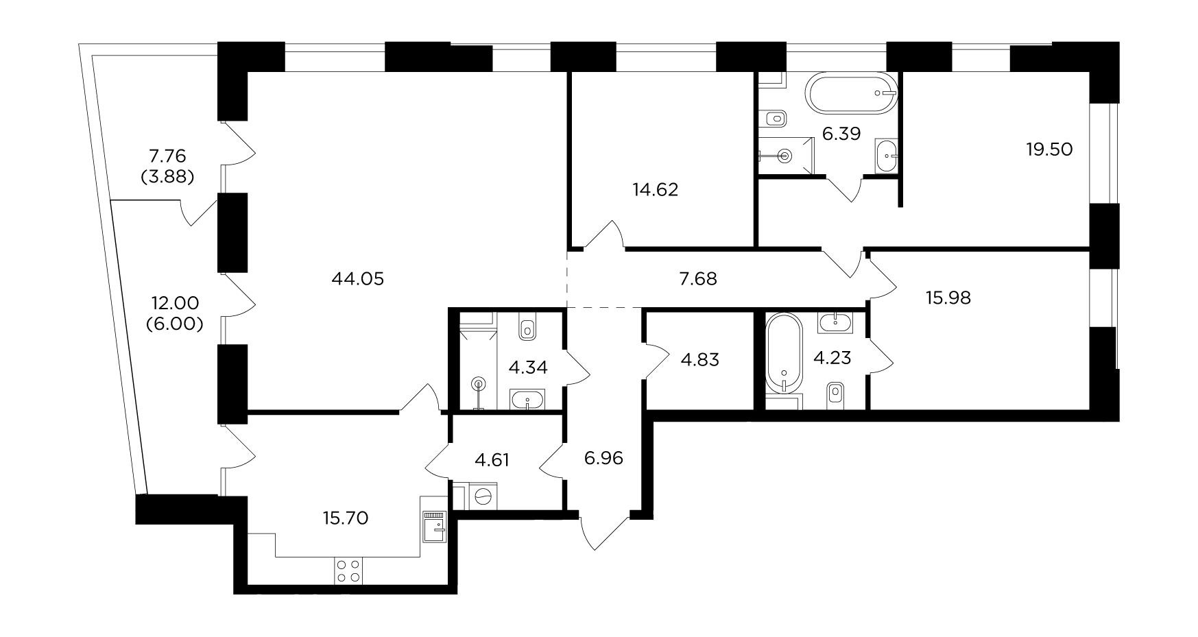 4 комн. квартира, 158.8 м², 17 этаж 