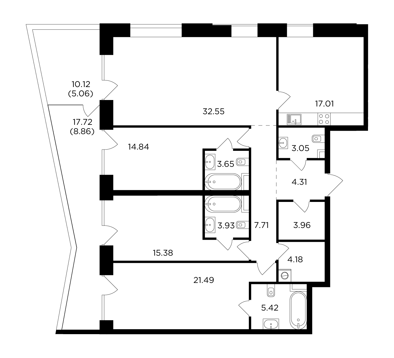 4 комн. квартира, 151.4 м², 10 этаж 