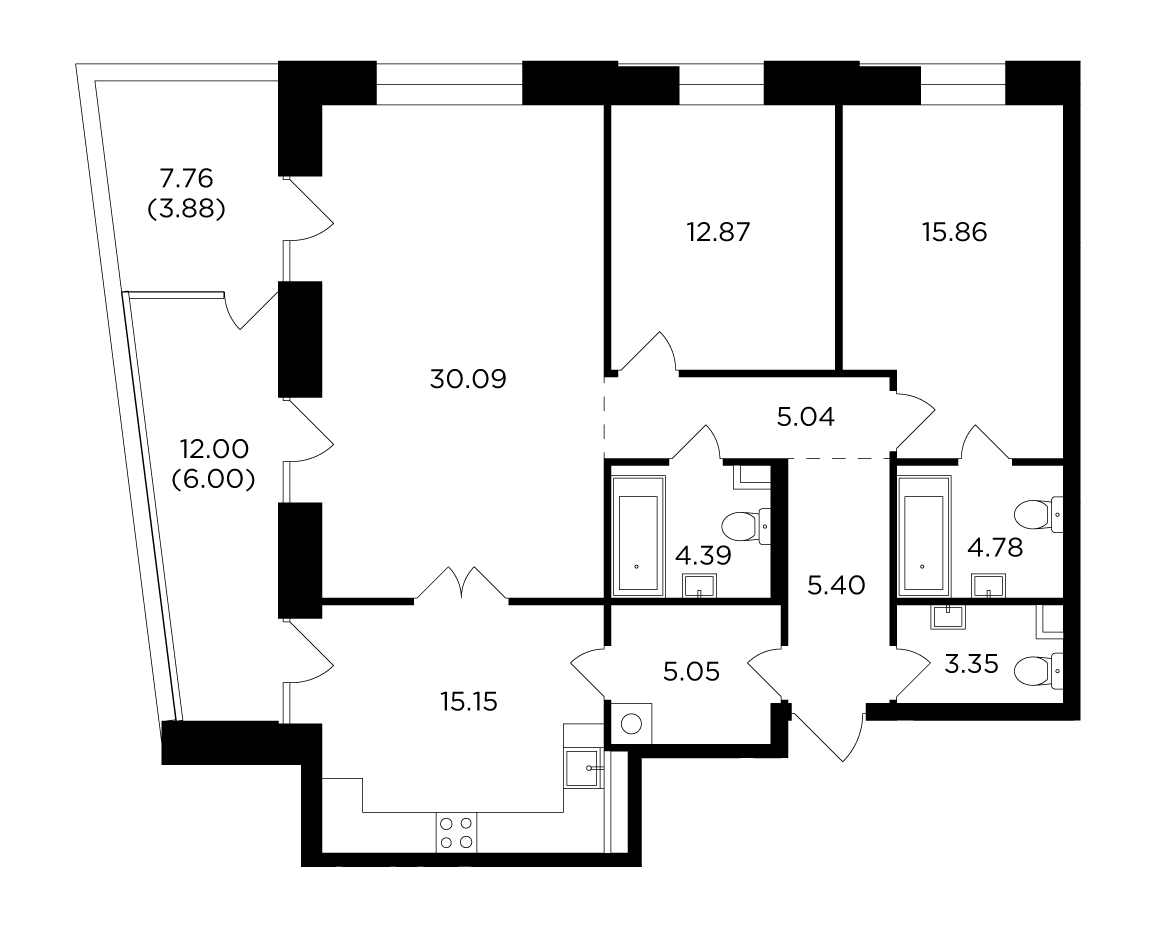 3 комн. квартира, 111.9 м², 18 этаж 