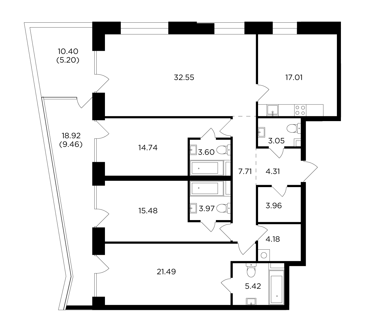 4 комн. квартира, 152.1 м², 14 этаж 