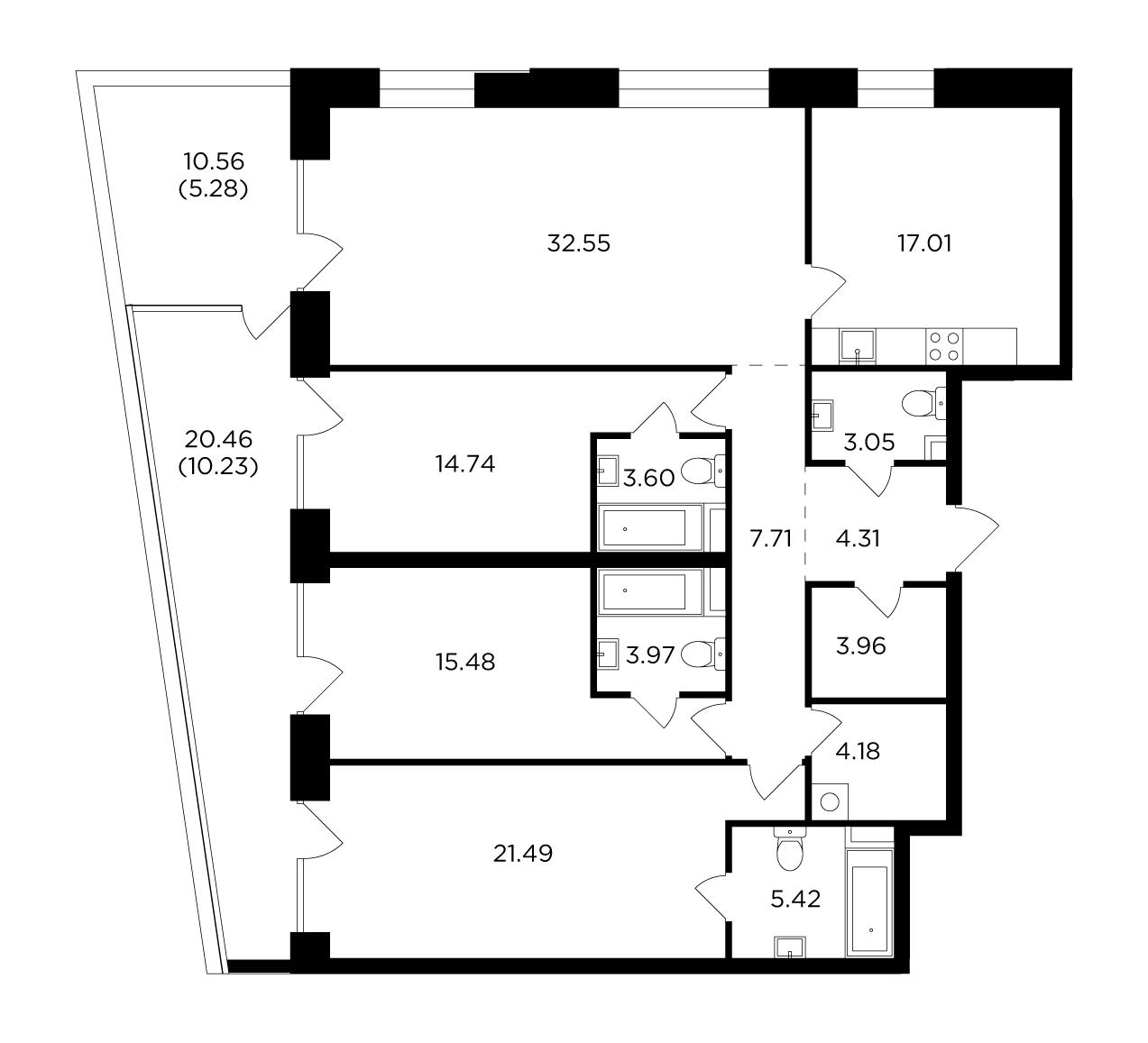 4 комн. квартира, 153 м², 17 этаж 