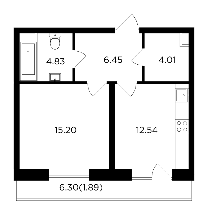 1 комн. квартира, 44.9 м², 11 этаж 