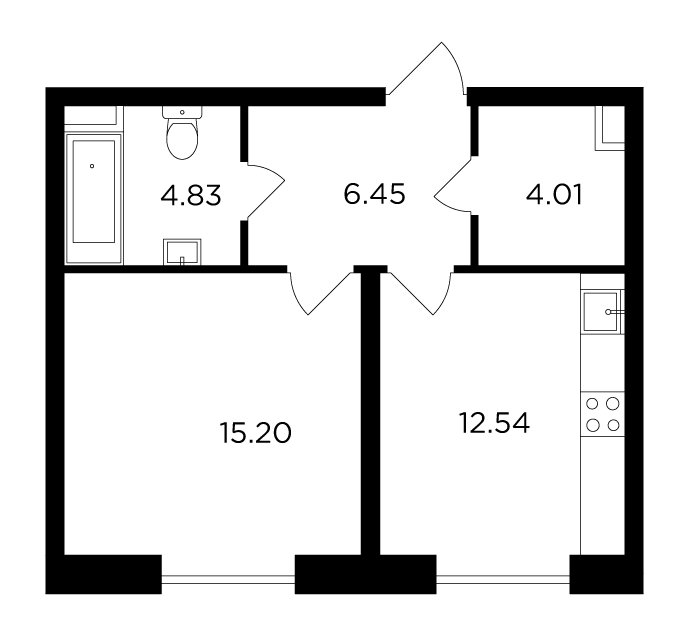 1 комн. квартира, 43 м², 13 этаж 