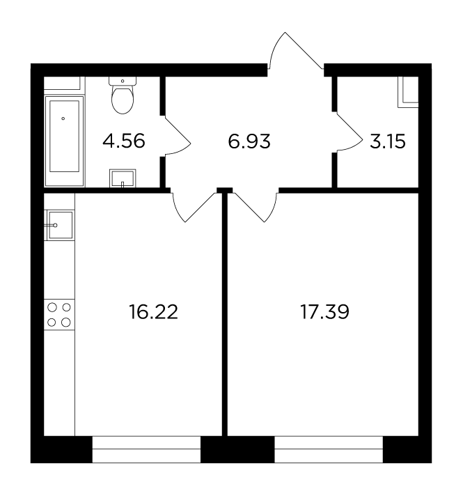 1 комн. квартира, 48.2 м², 9 этаж 