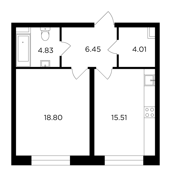 1 комн. квартира, 49.6 м², 10 этаж 