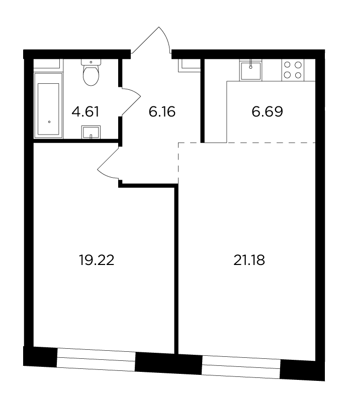 2 комн. квартира, 57.9 м², 13 этаж 