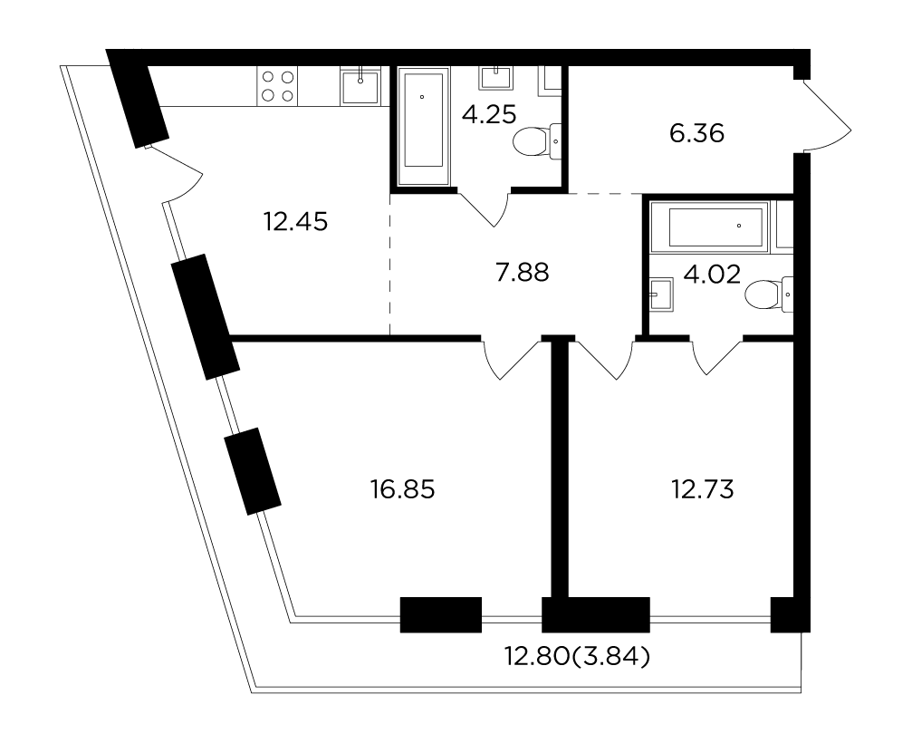 2 комн. квартира, 68.4 м², 11 этаж 