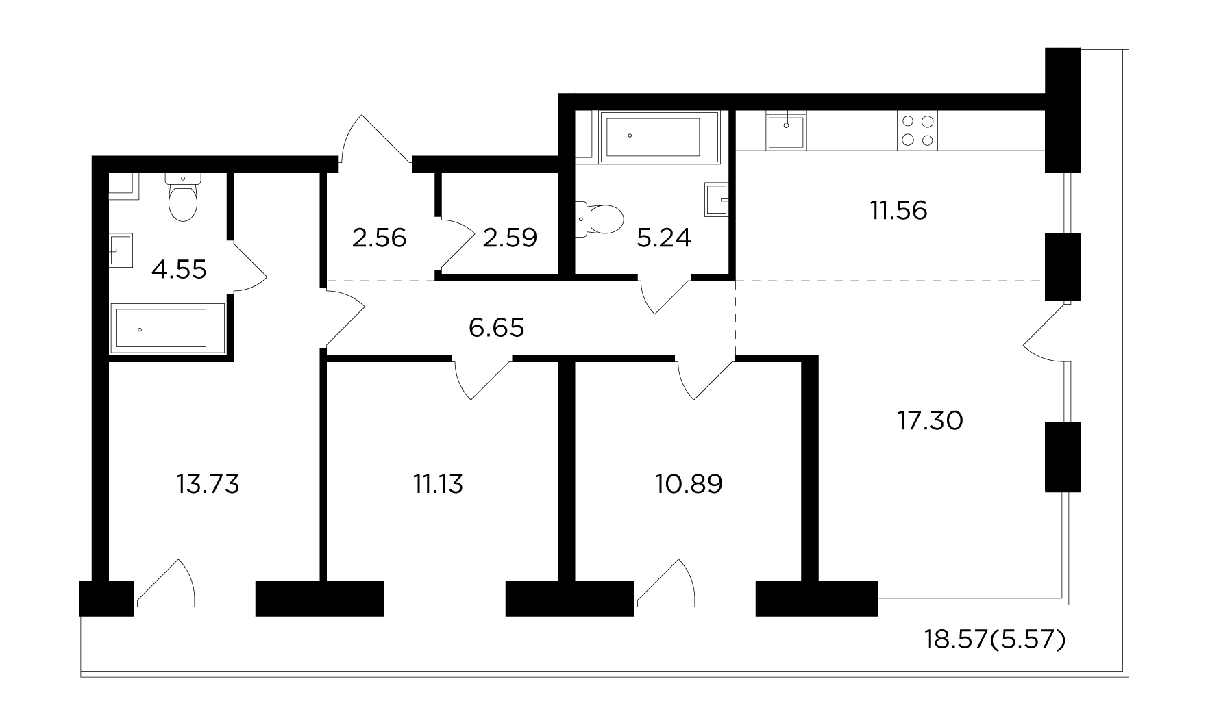 4 комн. квартира, 91.8 м², 15 этаж 