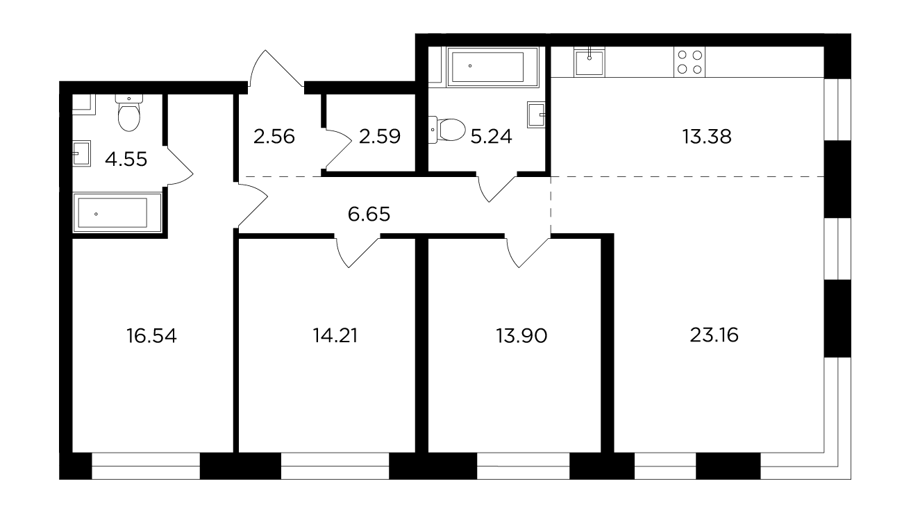 4 комн. квартира, 102.8 м², 14 этаж 