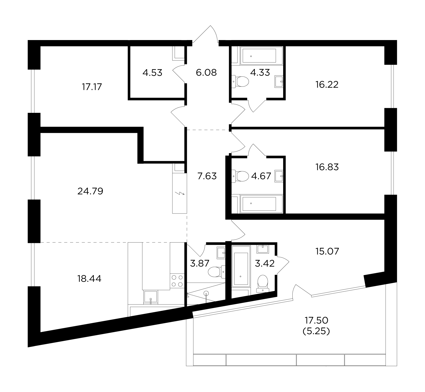5 комн. квартира, 148.3 м², 15 этаж 
