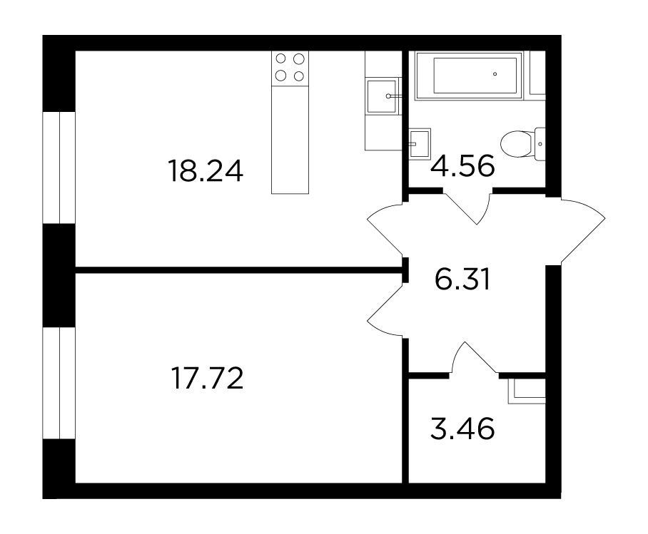 1 комн. квартира, 50.3 м², 14 этаж 