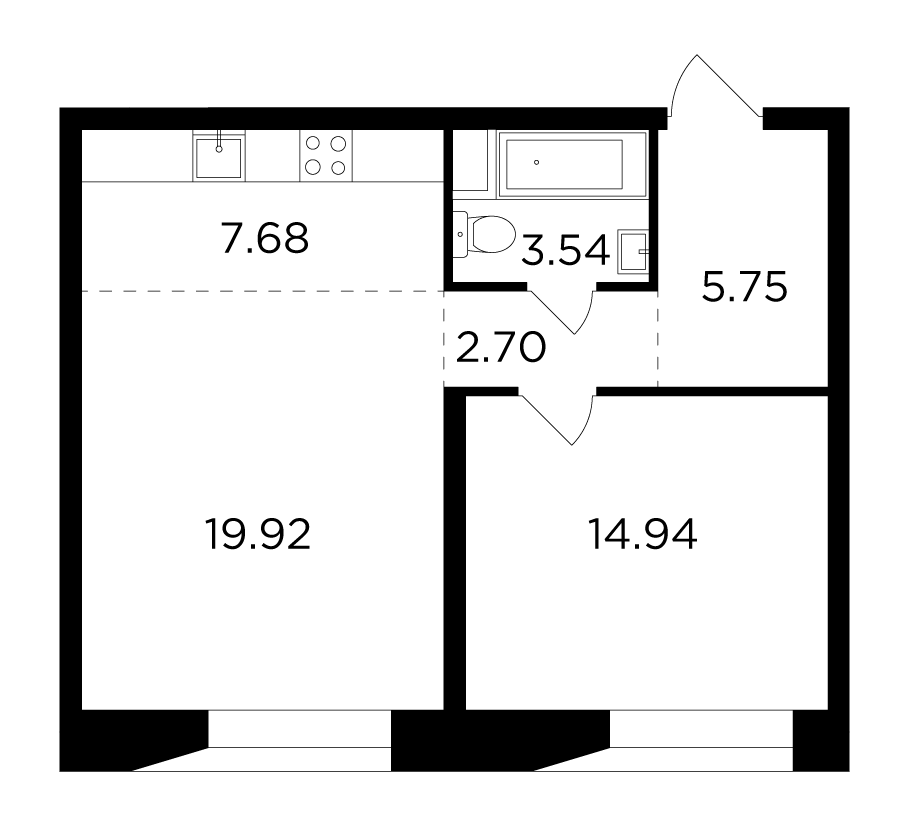 2 комн. квартира, 54.5 м², 7 этаж 