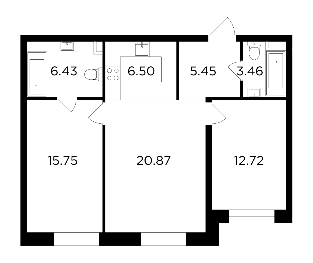 3 комн. квартира, 71.2 м², 12 этаж 