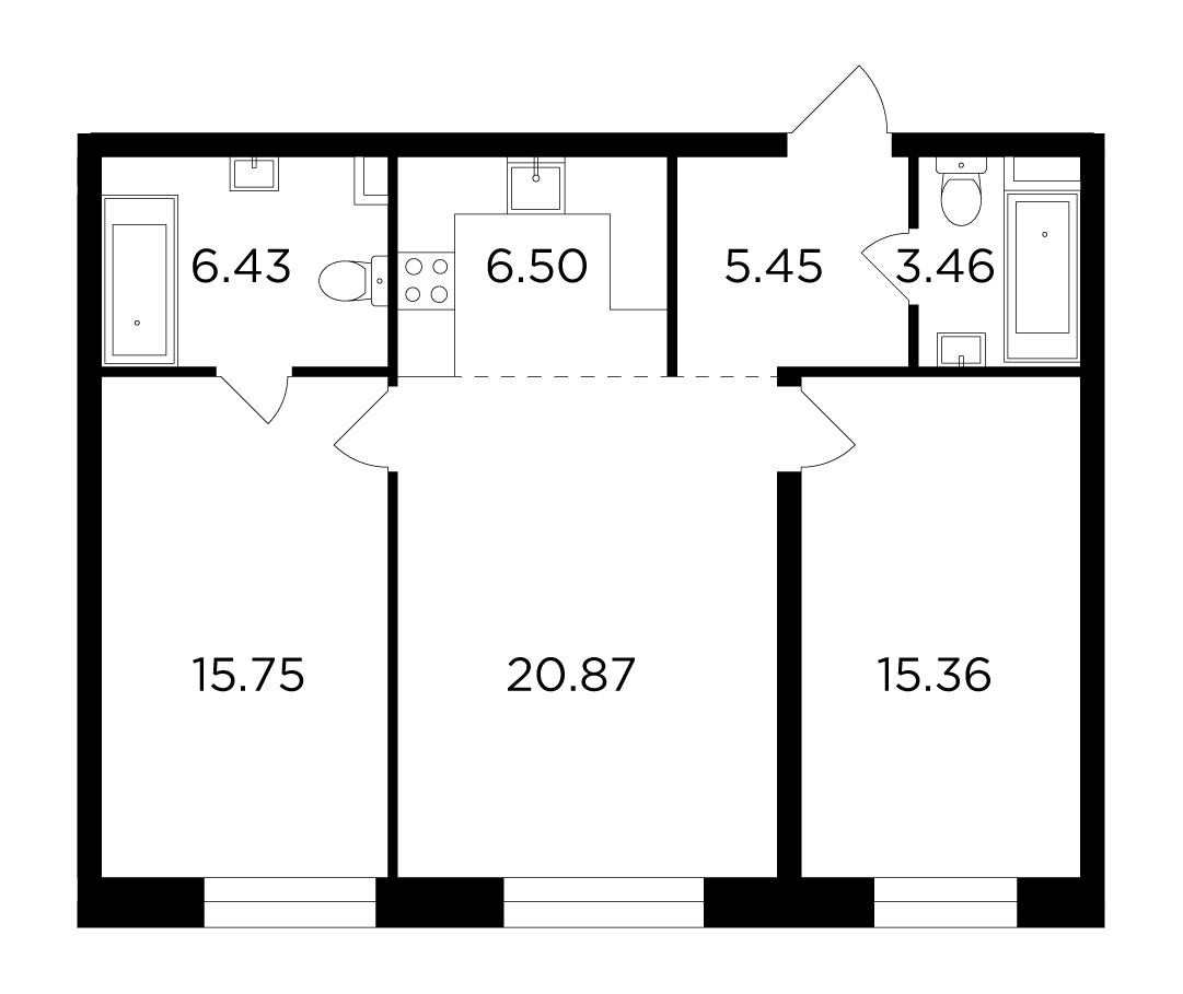 3 комн. квартира, 73.8 м², 10 этаж 