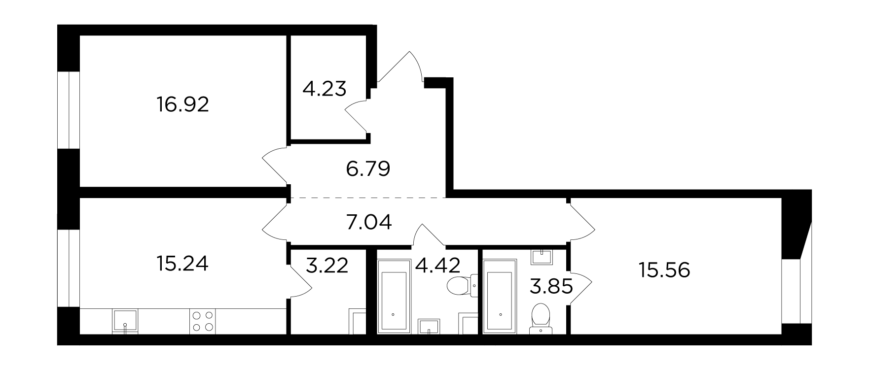 2 комн. квартира, 77.3 м², 10 этаж 