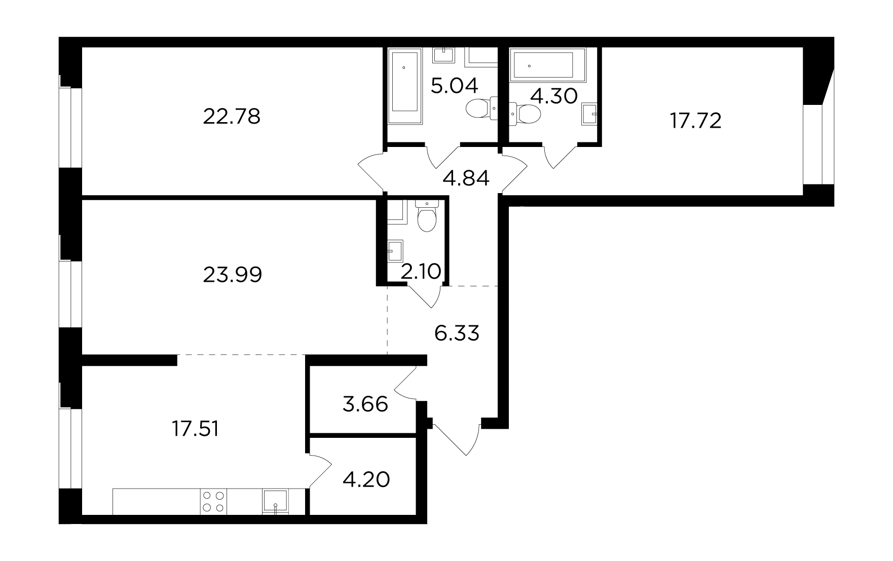 3 комн. квартира, 112.5 м², 8 этаж 