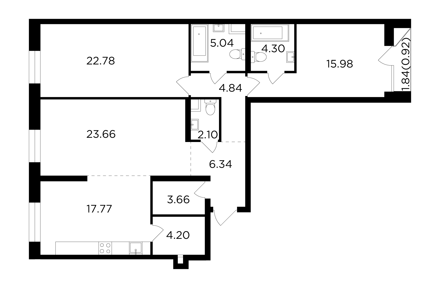 3 комн. квартира, 111.6 м², 11 этаж 