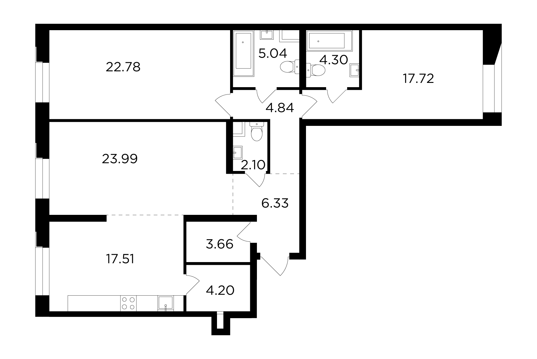 3 комн. квартира, 112.5 м², 10 этаж 