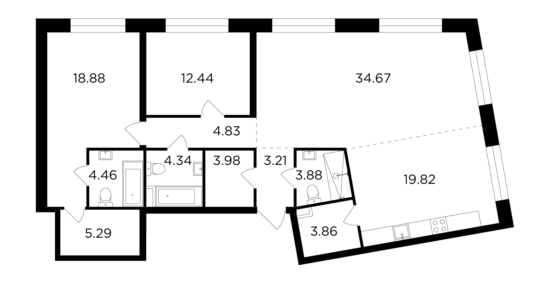 3 комн. квартира, 119.7 м², 3 этаж 