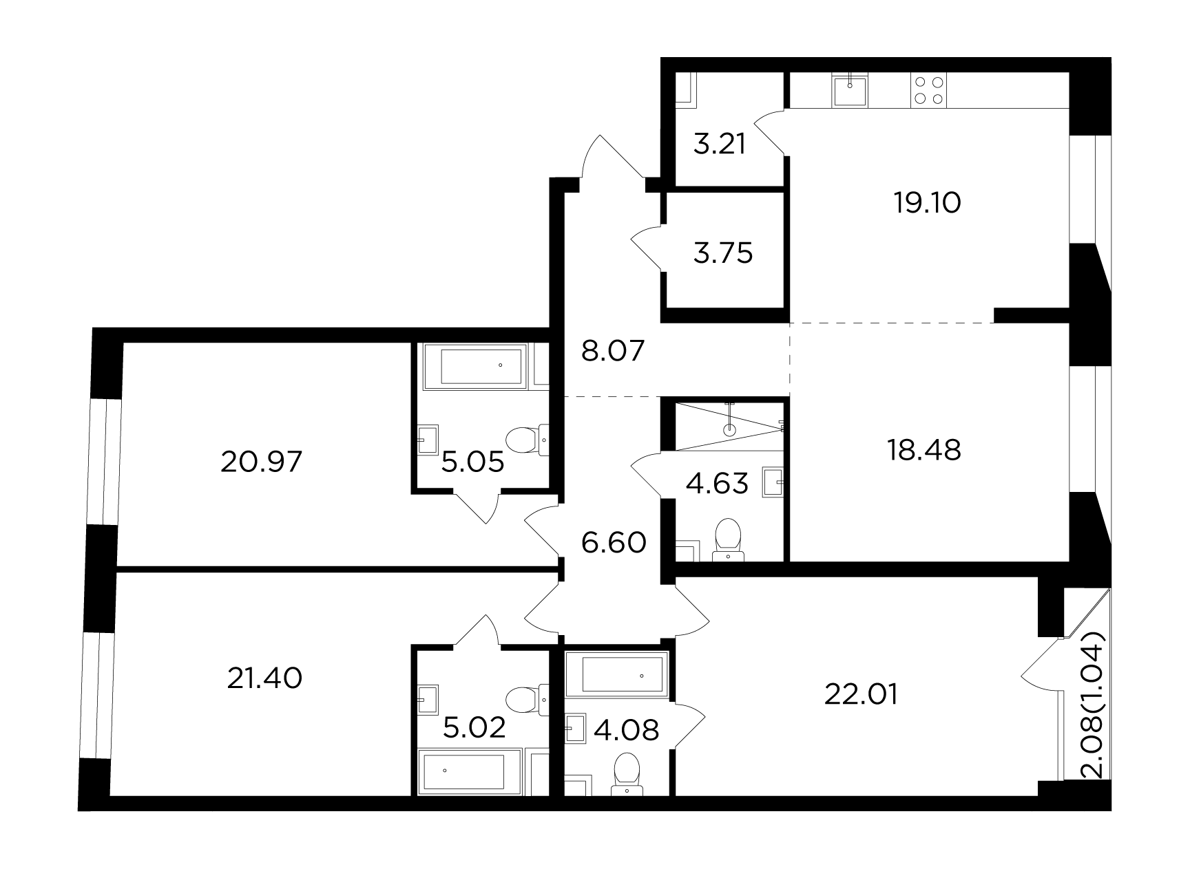 4 комн. квартира, 143.4 м², 3 этаж 