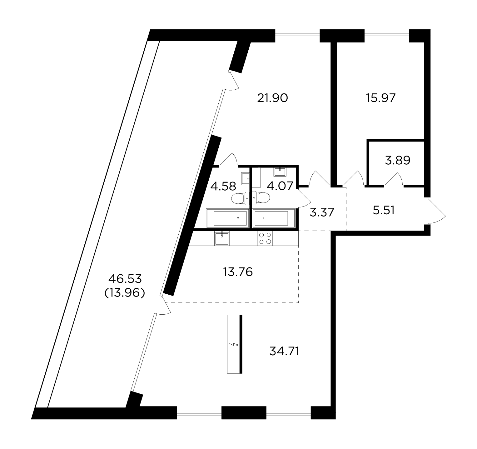 3 комн. квартира, 119.2 м², 14 этаж 
