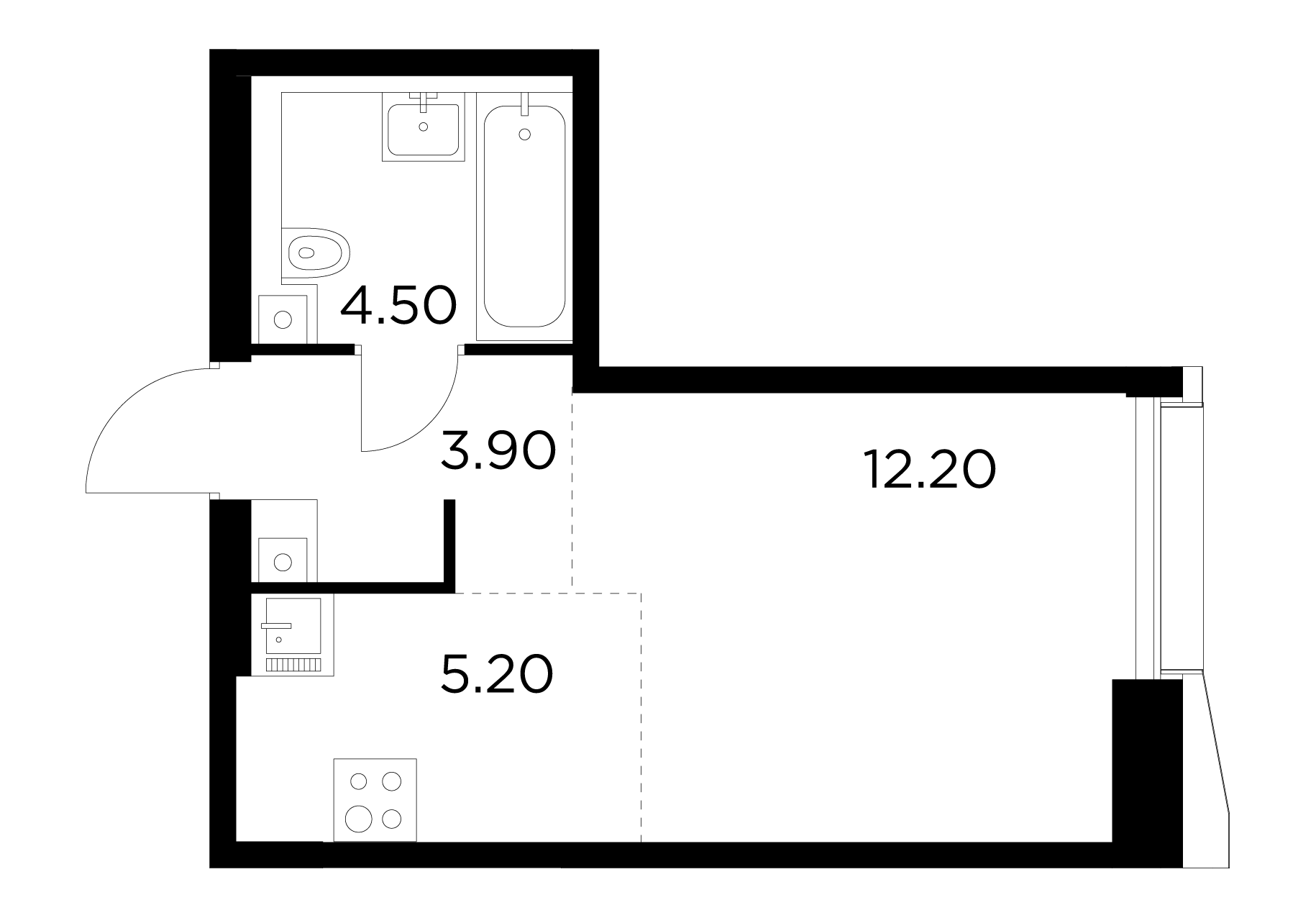 студия, 25.8 м², 12 этаж 