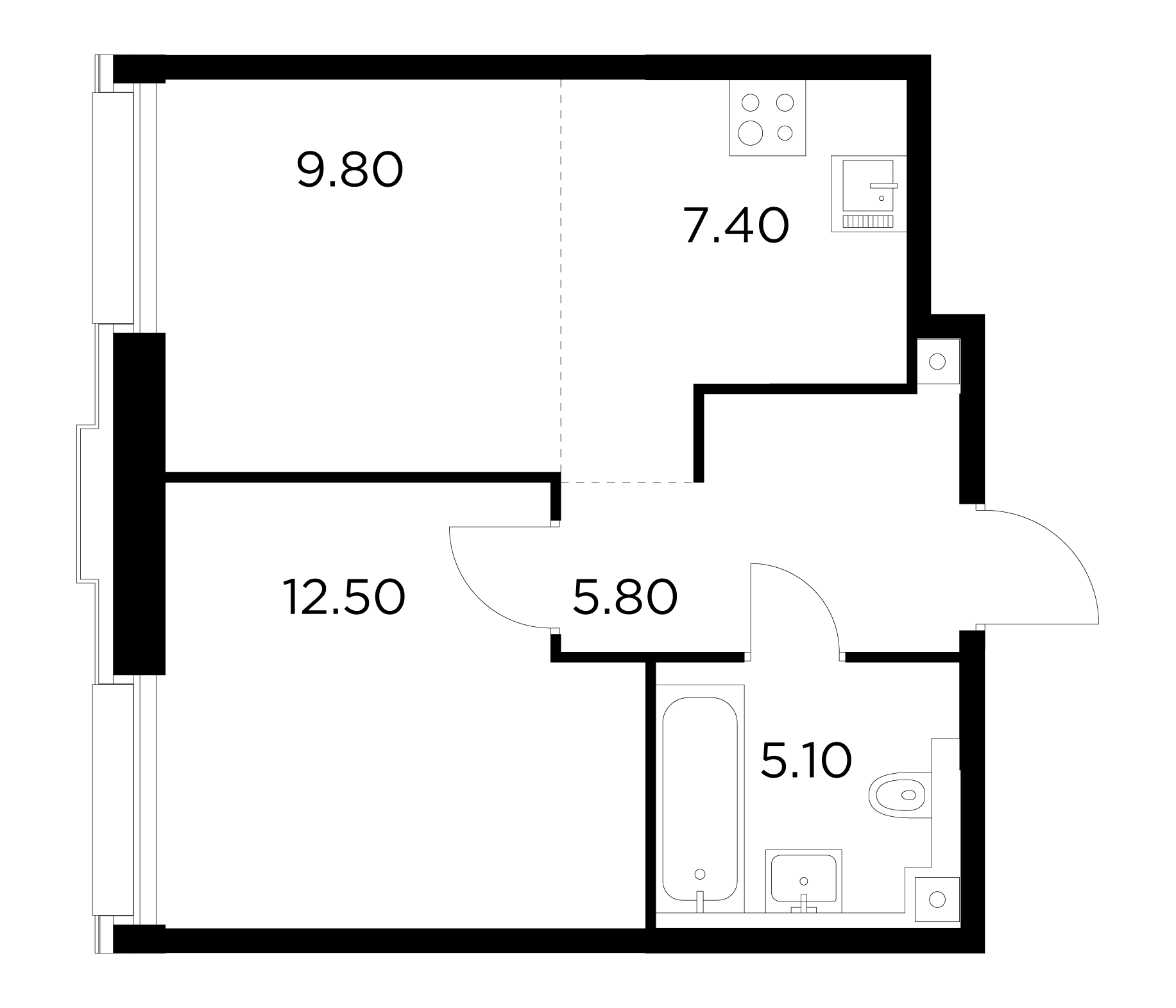 2 комн. квартира, 40.6 м², 6 этаж 