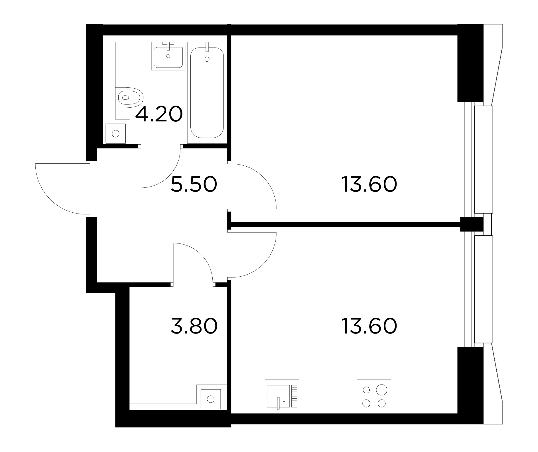 1 комн. квартира, 40.7 м², 16 этаж 