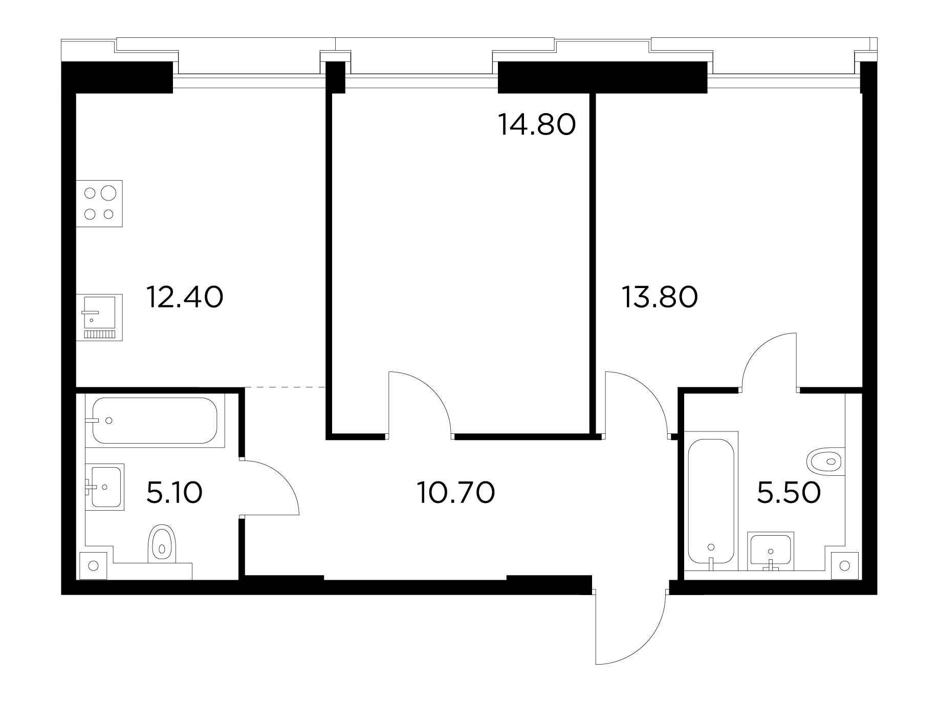 2 комн. квартира, 62.3 м², 8 этаж 