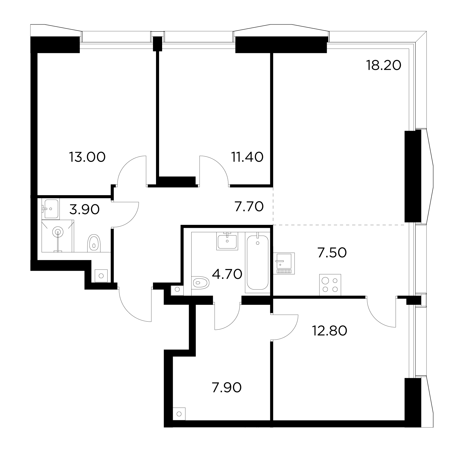 4 комн. квартира, 87.1 м², 23 этаж 