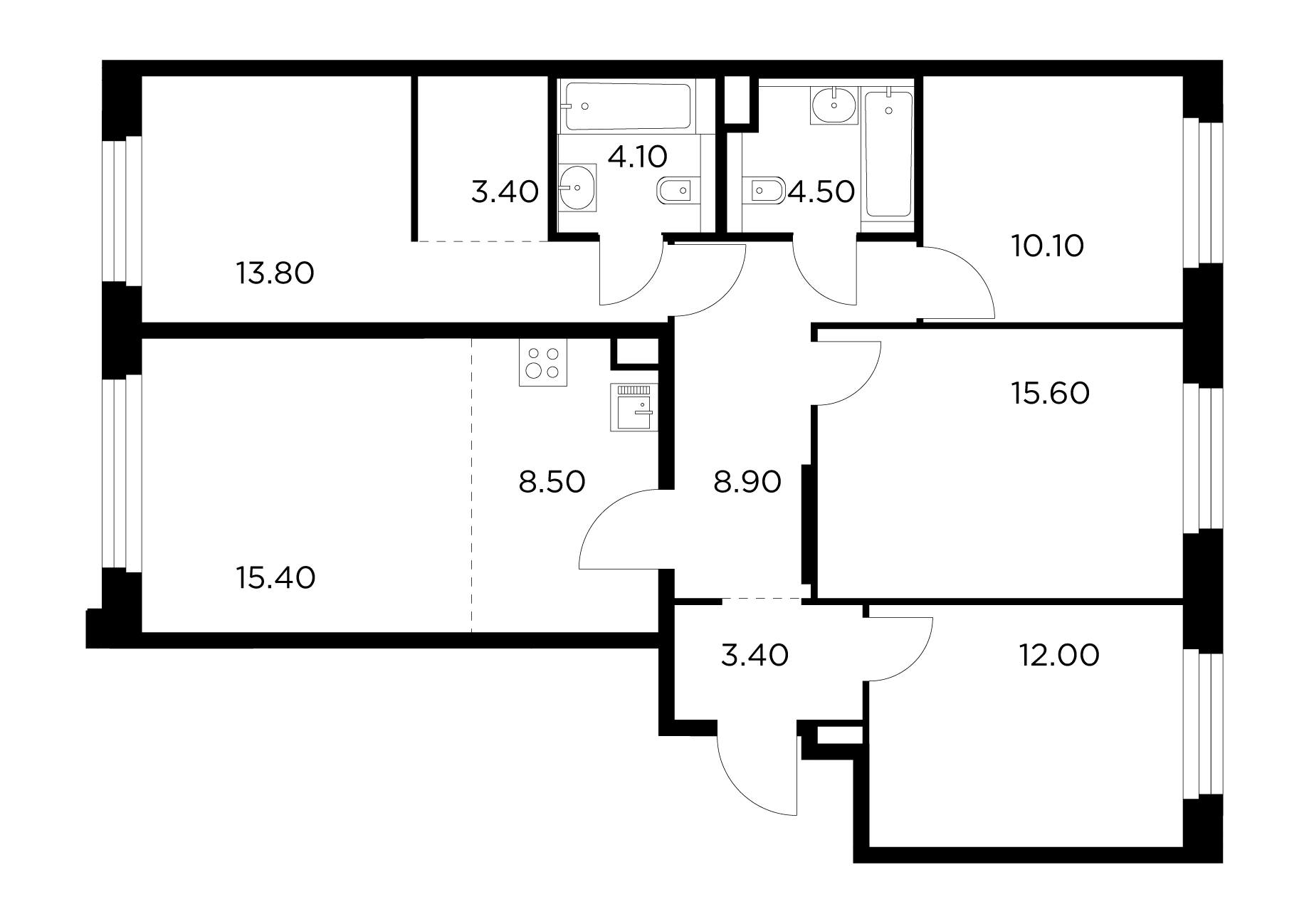 5 комн. квартира, 99.7 м², 14 этаж 
