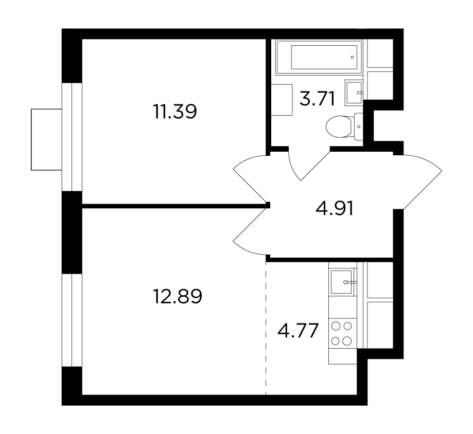 2 комн. квартира, 37.7 м², 24 этаж 