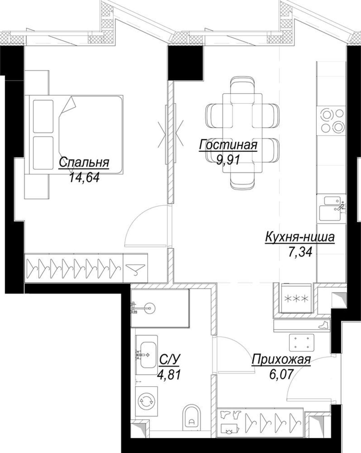 2 комн. квартира, 42.8 м², 3 этаж 