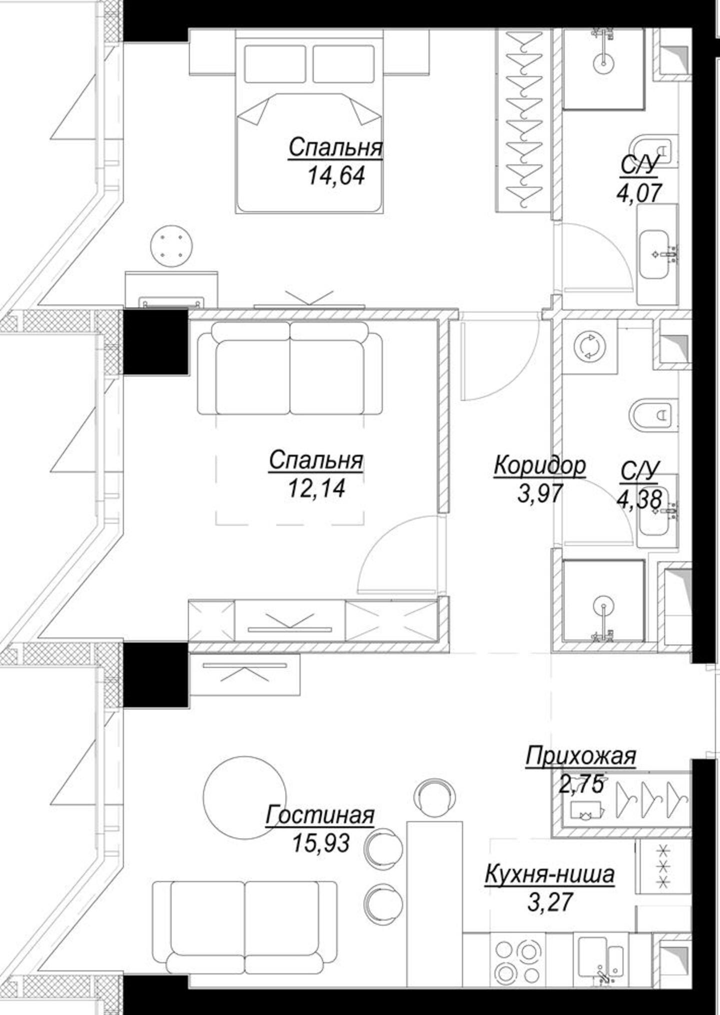 3 комн. квартира, 61.1 м², 6 этаж 