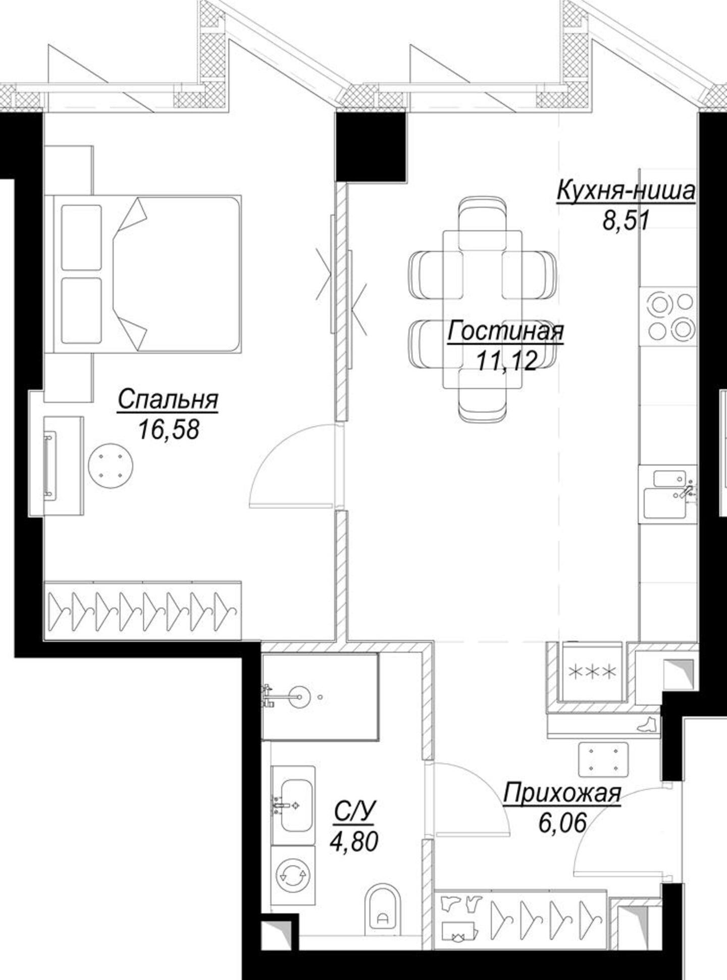 2 комн. квартира, 47.1 м², 13 этаж 