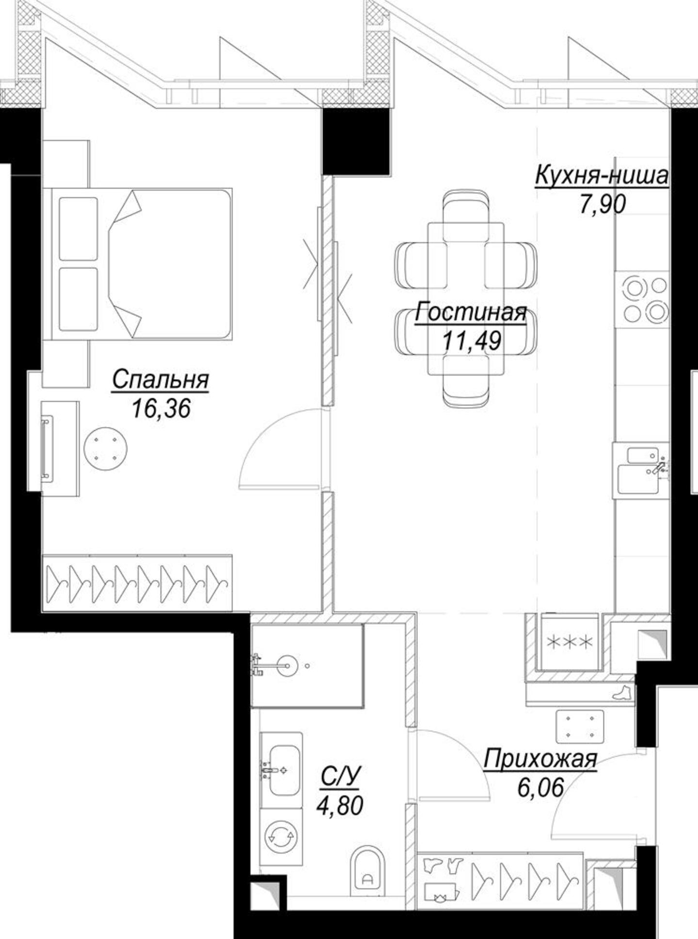 2 комн. квартира, 46.6 м², 12 этаж 