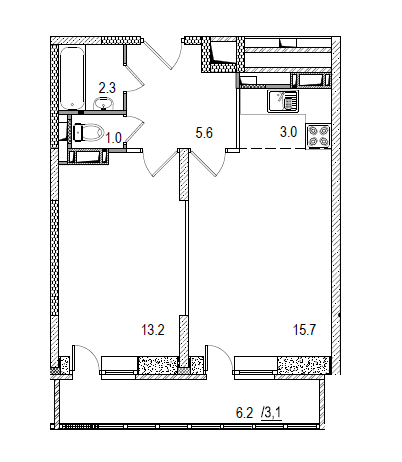 2 комн. квартира, 47 м², 4 этаж 