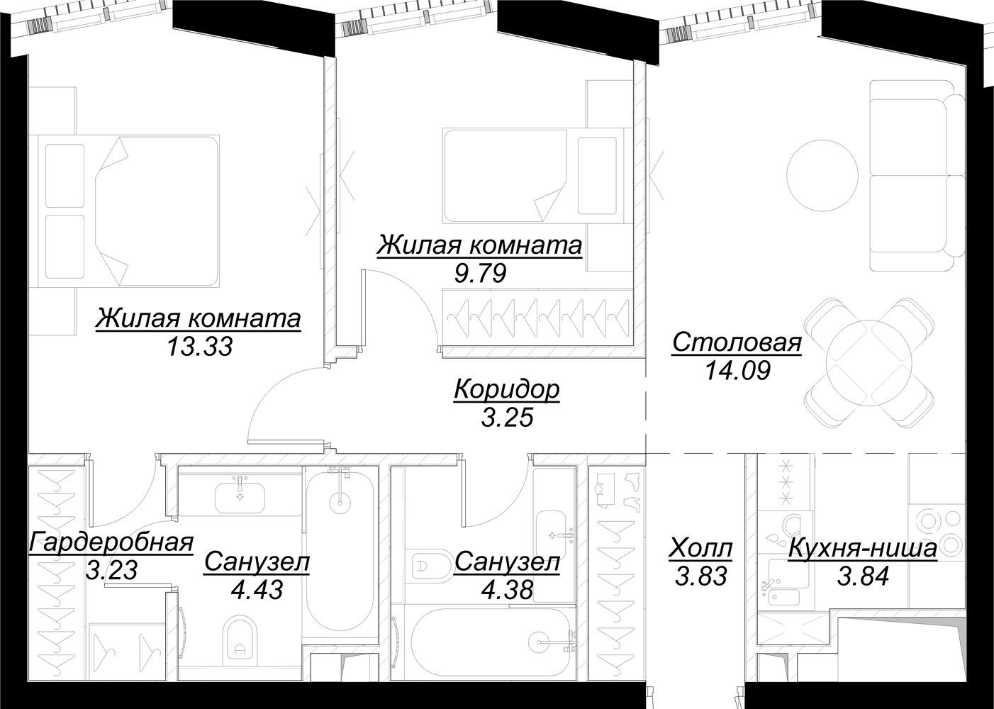 2 комн. квартира, 61.8 м², 5 этаж 