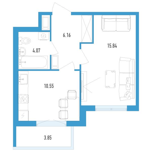 1 комн. квартира, 37.8 м², 4 этаж 