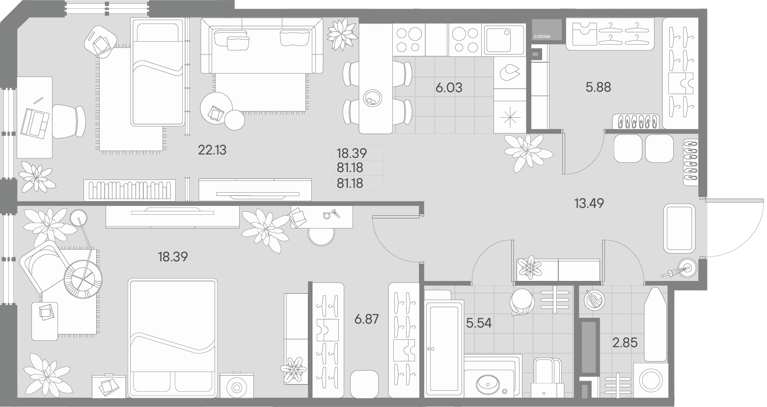 1 комн. квартира, 81.2 м², 3 этаж 