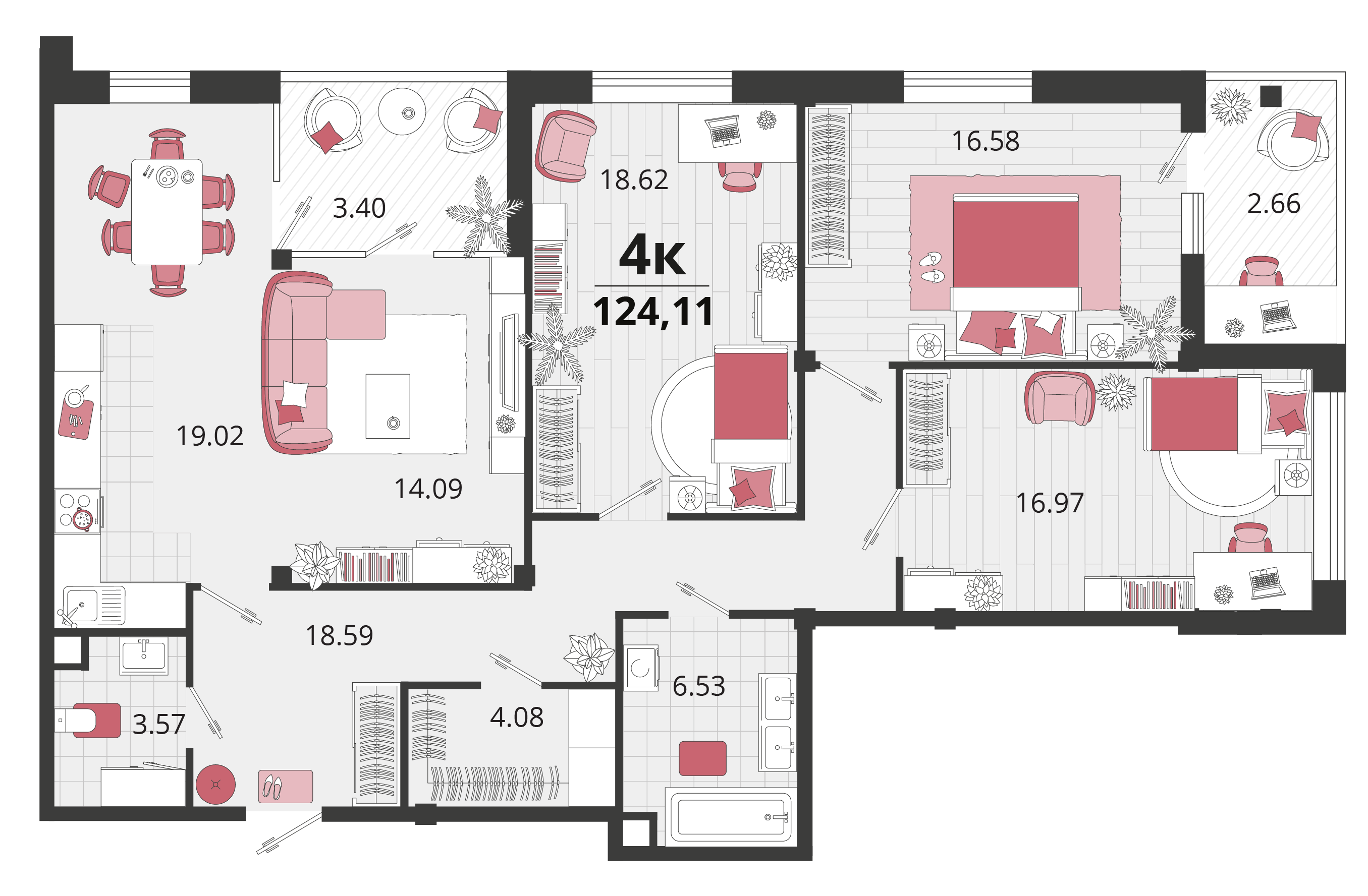 4 комн. квартира, 124.1 м², 24 этаж 