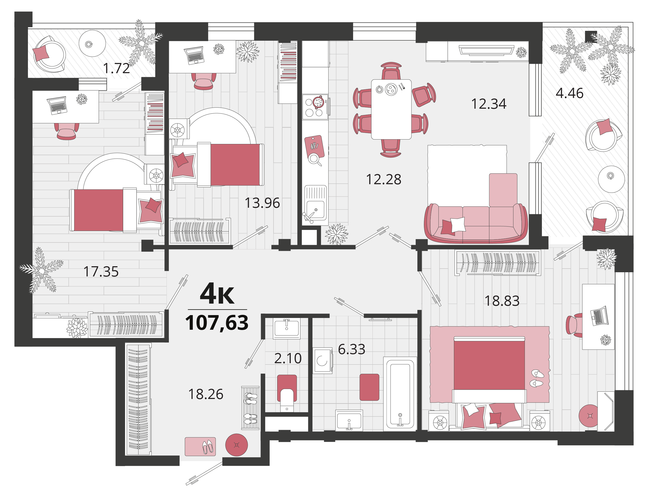 4 комн. квартира, 107.6 м², 24 этаж 