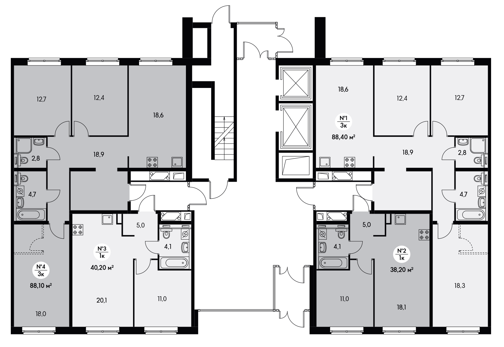 3 комн. квартира, 86.7 м², 1 этаж  (из 15)