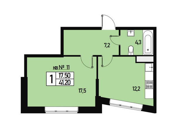 1 комн. квартира, 41 м², 2 этаж 