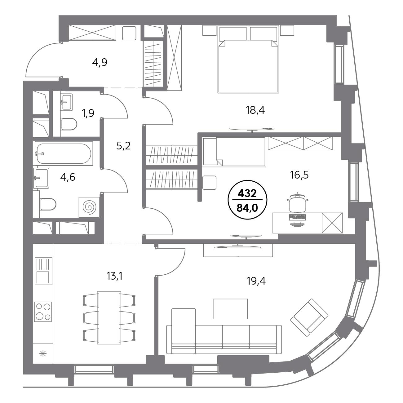 3 комн. квартира, 84 м², 10 этаж 
