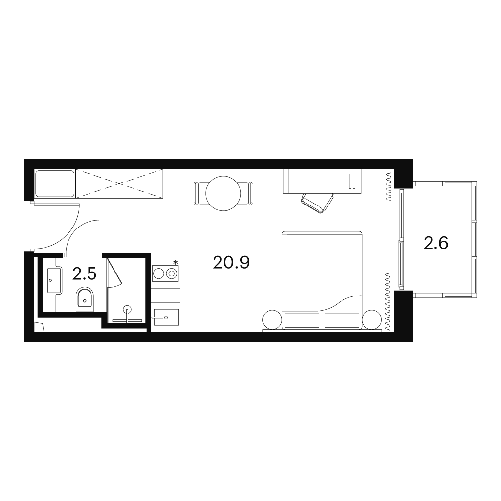 1 комн. квартира, 26 м², 11 этаж 